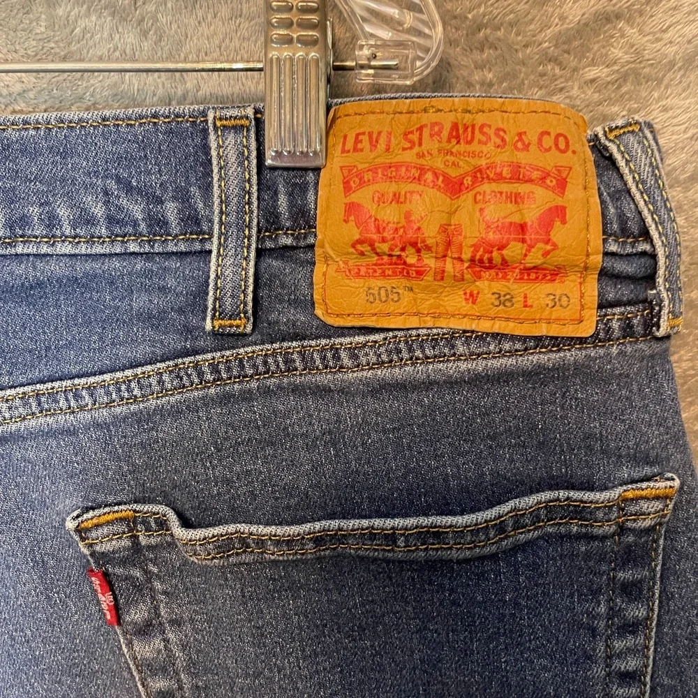 Levis 505 Men Regular Straight Dark Wash Jean 38x30 Casual Classic Basic Stretch